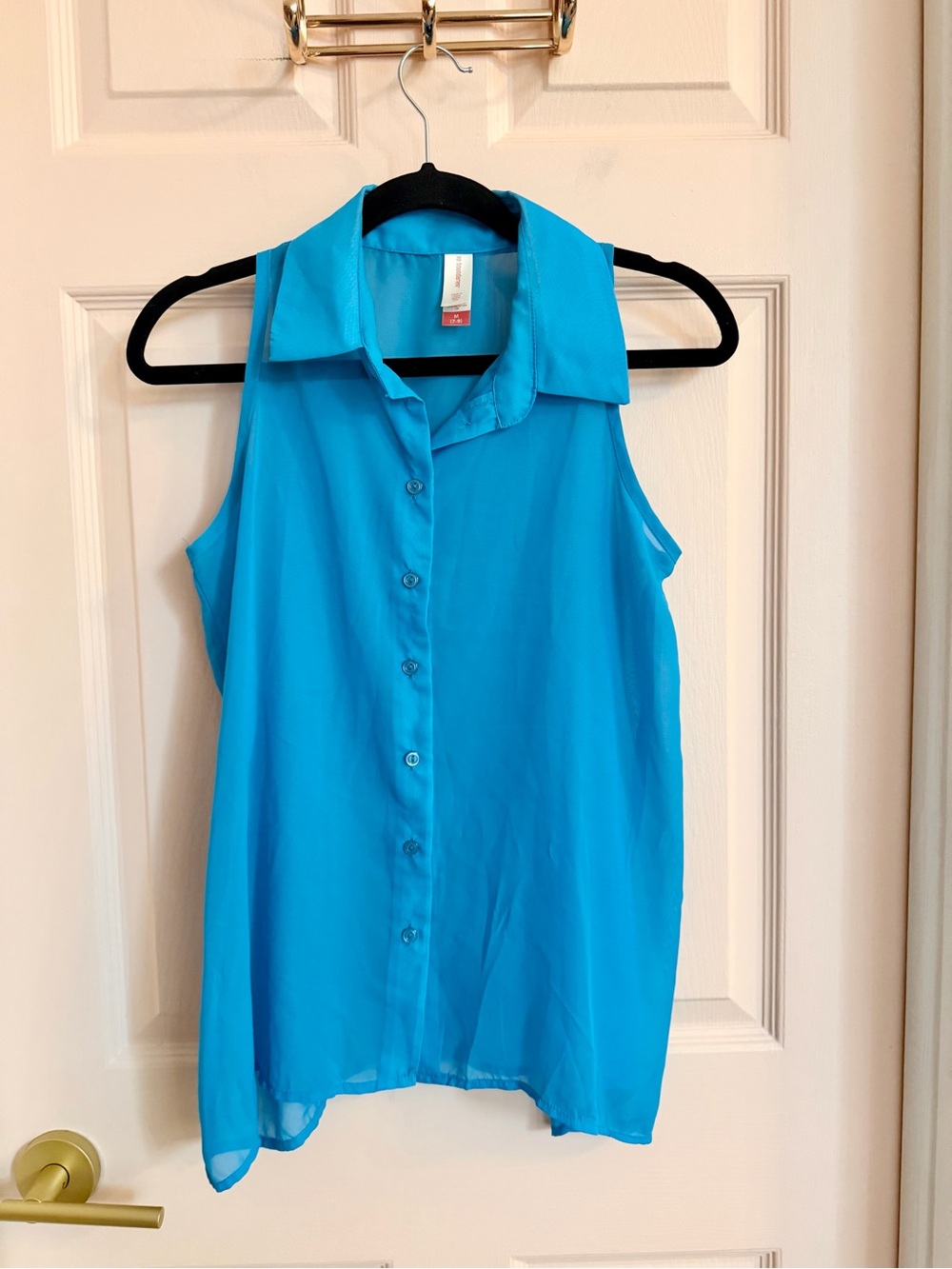 Blue no boundaries button up tank